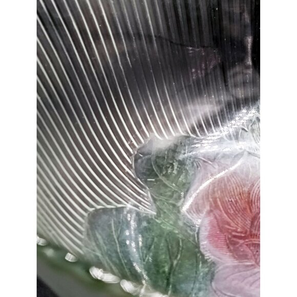 Kig Malaysia Pressed Glass Large Bowl Embossed Pink Flower Salad Fruit Vintage - Picture 10 of 15